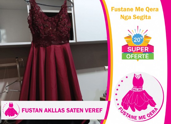 Fustan me qera akllas saten veref / Fustan me qera Segita / Fustan me qera per fejes / Fustan me qera per dasma / Fustan me qera elegant per mbremje / FUSTAN me qera per matura